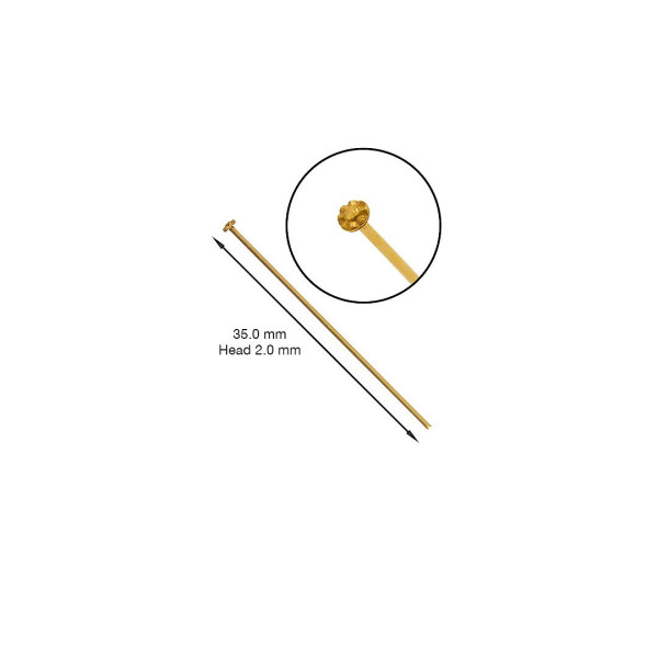 Pin 35 mm with flower head 2 mm wire 0,7 mm in high quality brass
